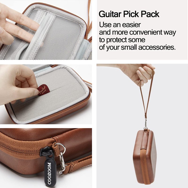 COOZOOM جراب حامل اختيار الجيتار من COOZOOM متوافق مع Fender ChromaCast D'Addario JIM DUNLOP Bolopick UNLP MUSICAL INSTRUMENT إكسسوارات الجيتار جميع المقاسات وحقيبة تخزين - حقيبة بني - Image 4